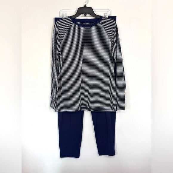 Lands’ End Women’s Nautical Navy White Striped Long Sleeve Pajama Top Pajamas - Picture 1 of 16